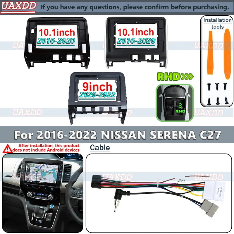 Cadre panneau tableau bord stereo 10.1inch For Nissan Serena C27 2016-2022 2Din DVD GPS Mp