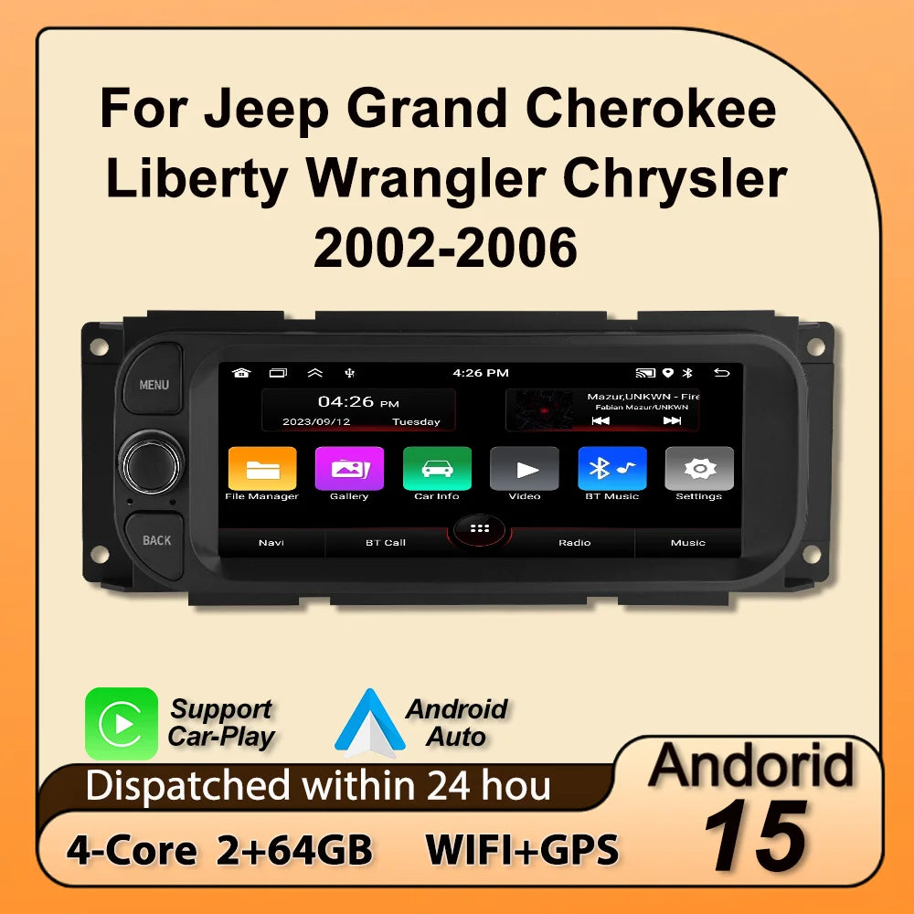 For JEEP Grand Cherokee Liberty Wrangler Chrysler 2002-2006 Android 15 Car Radio Central M