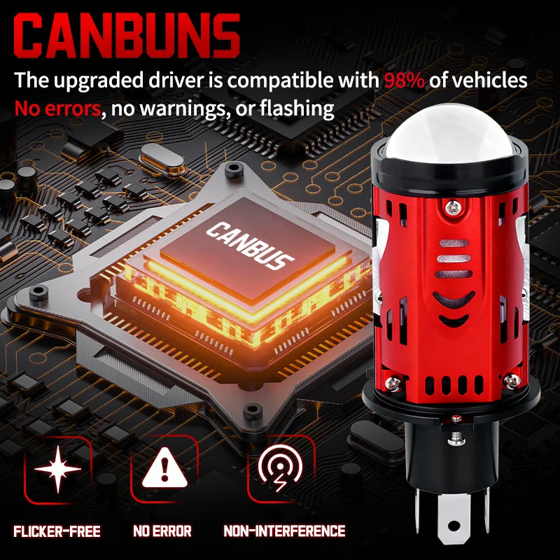 H4 LED Projector lens Car Headlights 100W 6000K 9003 HB2 Auto Lights Bulb H4 High Low Turb