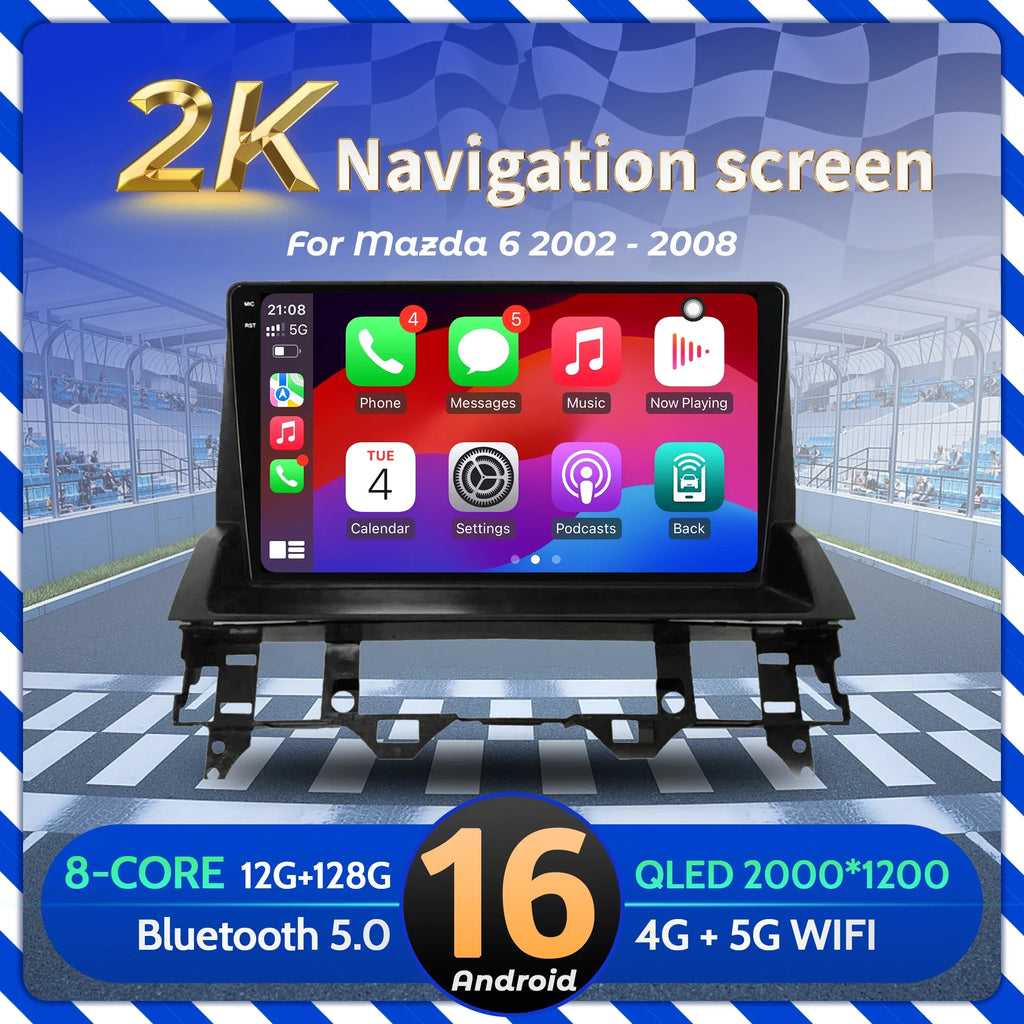 10inch Car Radio Android 16 For Mazda 6 2002-2008 BT Carplay Multimedia Navigation Head Un