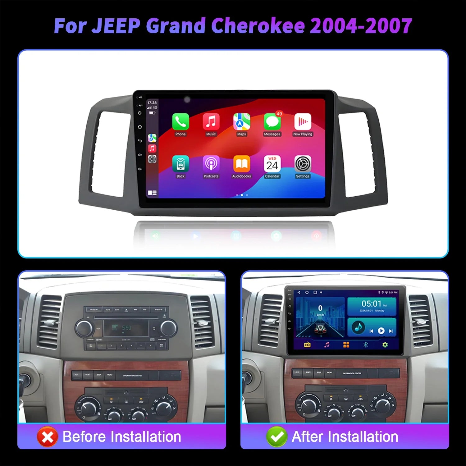 10 inch Car Radio For JEEP Grand Cherokee 2004-2007 Android 16 BT Carplay Multimedia Navig
