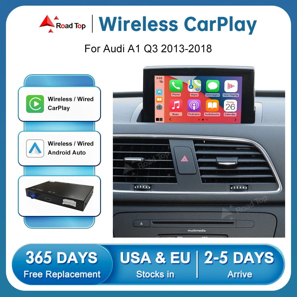 Road Top Wireless CarPlay Android Auto for Audi A1 Q3 2013-2018, with AirPlay Mirror Link  | AUTOKITSHOP
