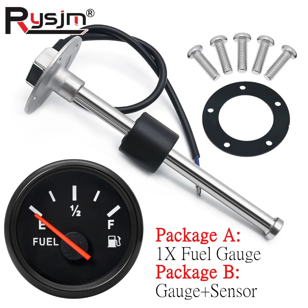 2" 52mm Fuel Level Gauge+Fuel Float Level Sensor 0-190 Ohm Oil Tank Meter Indicator With Red Bac - Automotive LED Light