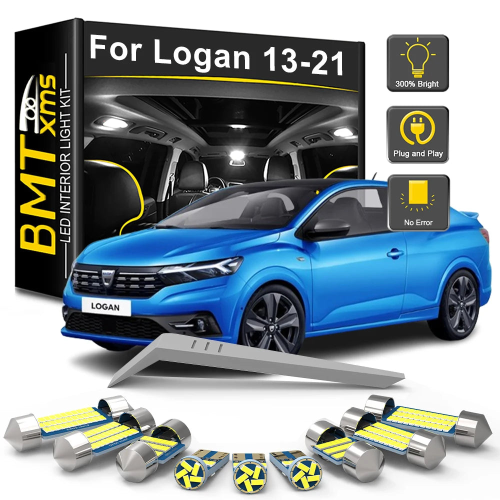 11-Piece LED Interior Light Kit for Dacia Logan II 2 MK2 2013-2017 - Canbus Dome Map Door Trunk Bulbs | AUTOKITSHOP