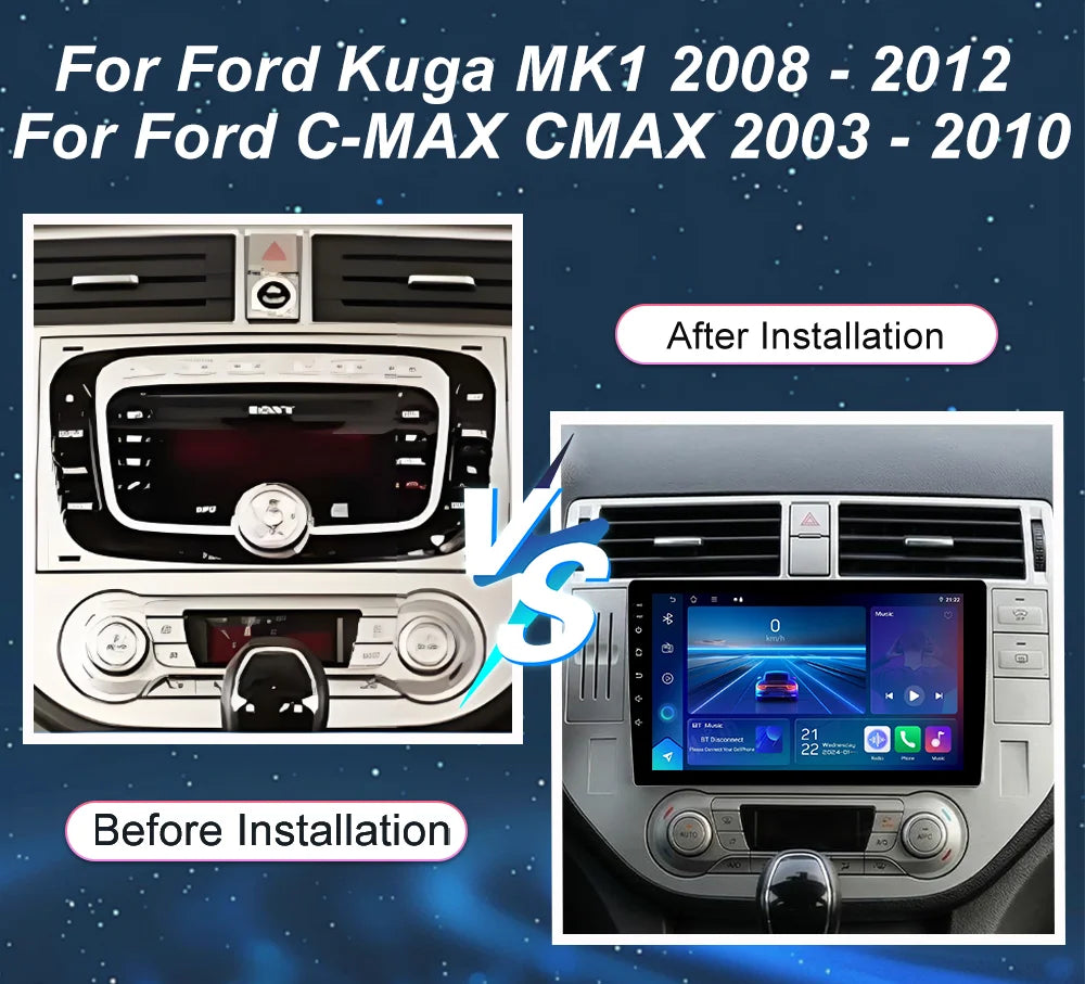 Android 16 Car Radio Stereo Head Unit For Ford Kuga MK1 2008-2012 For Ford C-MAX CMAX 2003