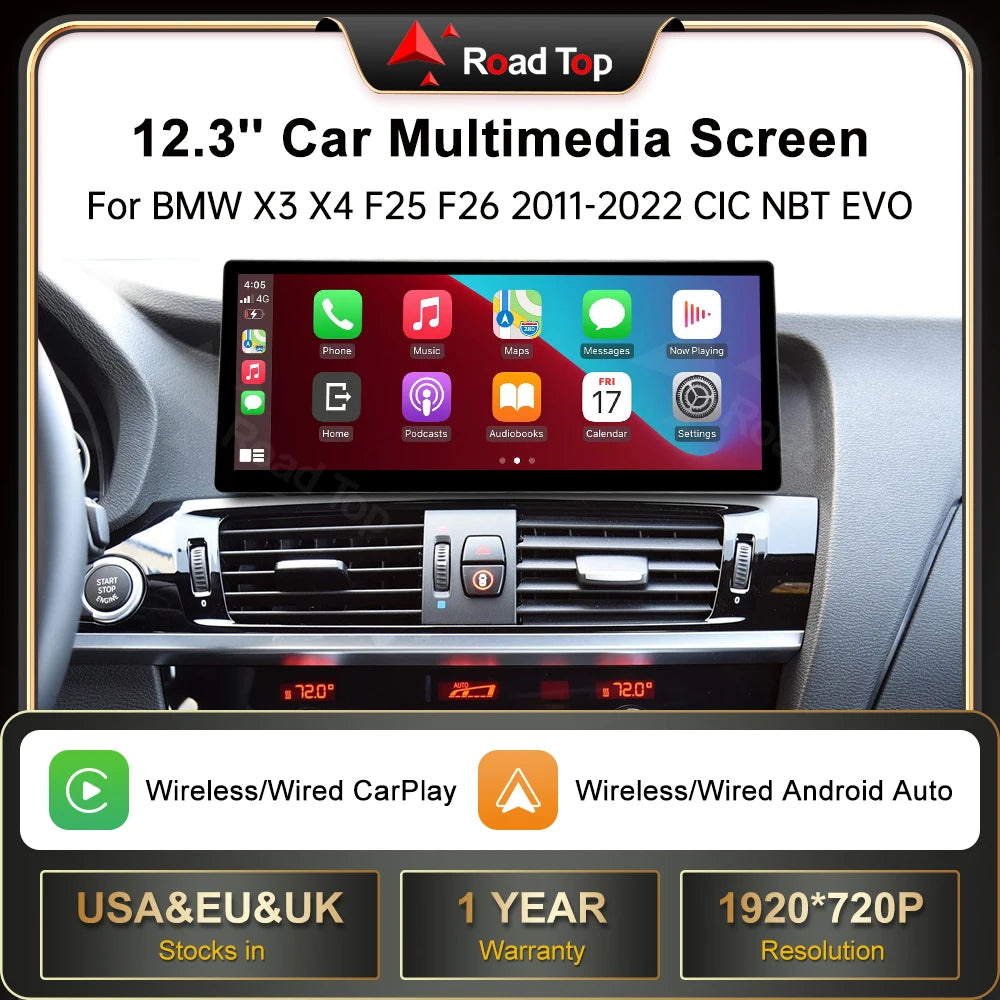 12.3 Ultra-thin IPS Screen RoadTop Wireless Carplay Multimedia Display Android auto Head U