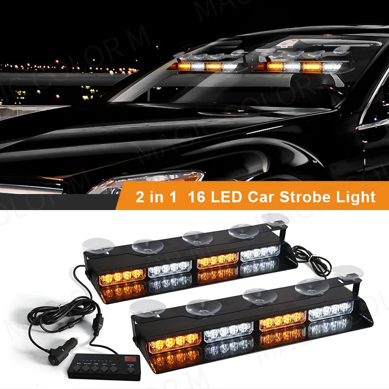 2-in-1 32 LED Car Strobe Lights For Emergency Flash Warning Lamp Windshield Bar Red Blue A | AUTOKITSHOP