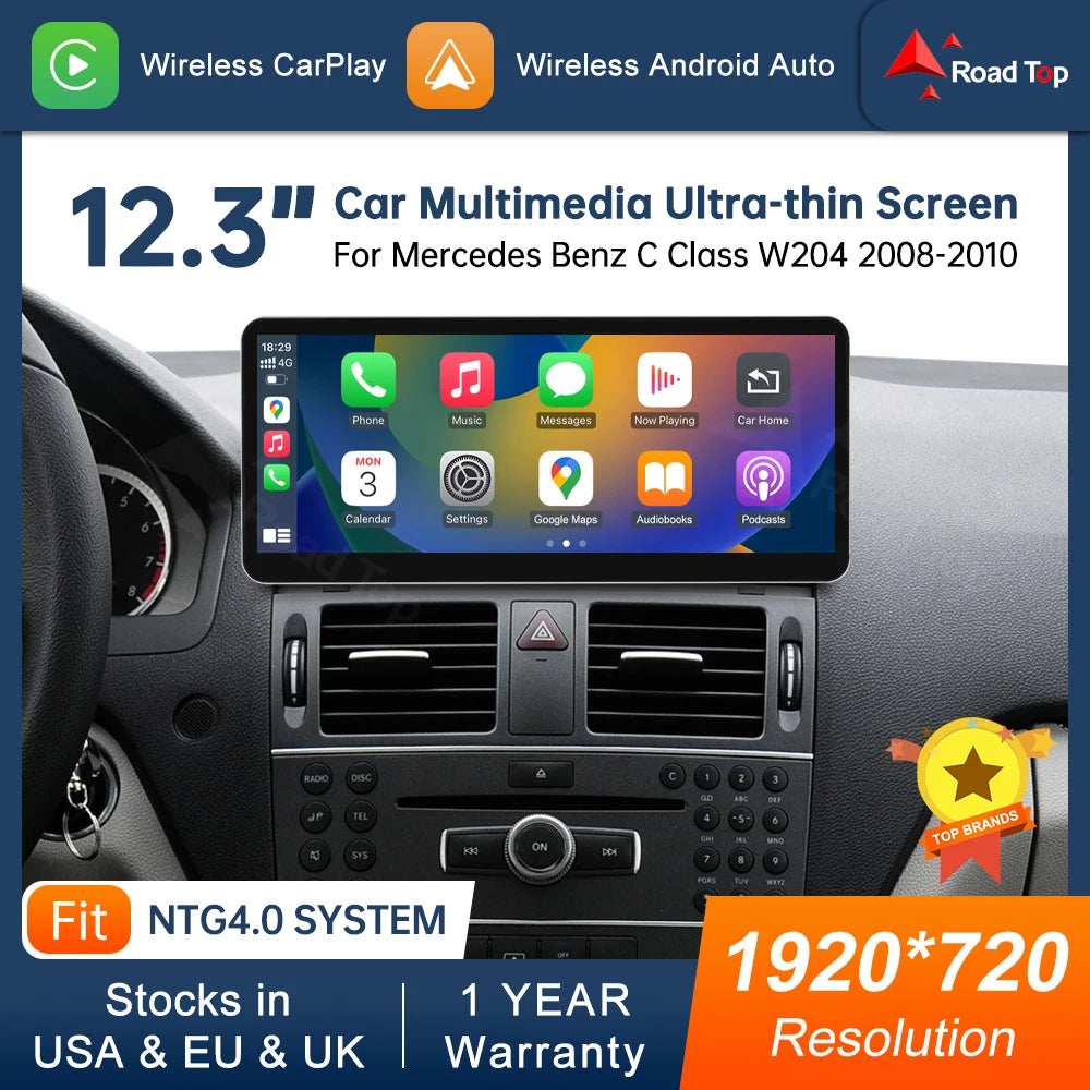 CN 12.3''Multimedia Display For Benz C Class W204 2008-2010 NTG4.0 Touch Screen Wireless C | AUTOKITSHOP