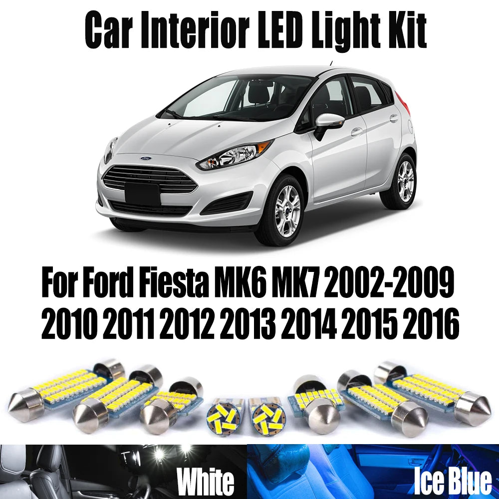 LED Interior Light Kit for Ford Fiesta MK6 MK7 2002-2013 - Canbus Dome Map Door Trunk Bulbs | AUTOKITSHOP