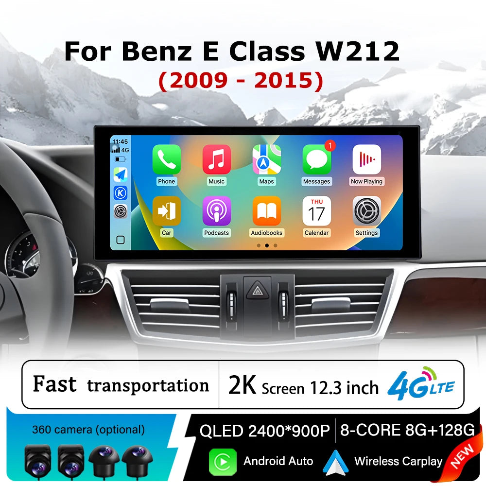 Carplay Android 14 for Mercedes Benz E Class W212 2009 - 2015 QLED Car Stereo Radio Multim