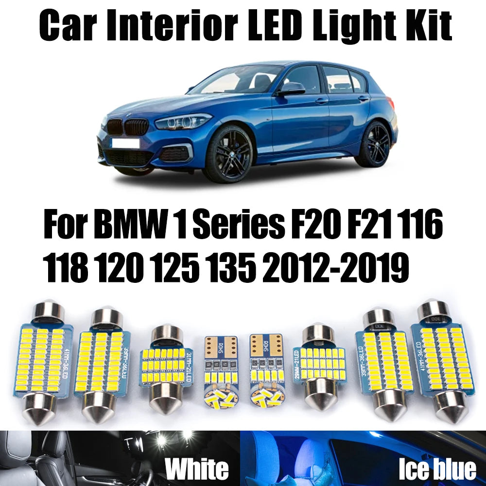 7-Piece LED Interior Light Kit for BMW 1 Series F20 F21 116 118 120 125 135 2012-2019 - Canbus Dome Map Door Trunk Bu...