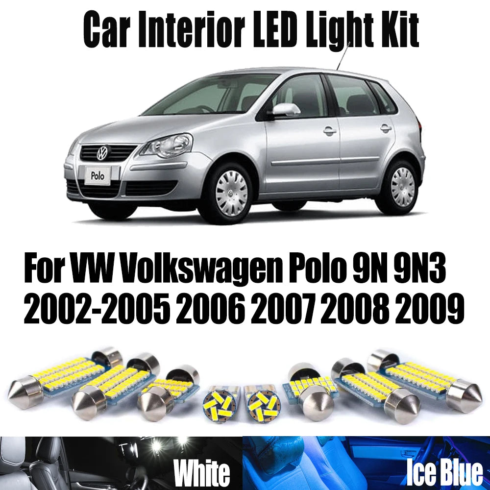 10-Piece LED Interior Light Kit for VW Volkswagen Polo 9N 9N3 2002-2005 - Canbus Dome Map Door Trunk Bulbs | AUTOKITSHOP