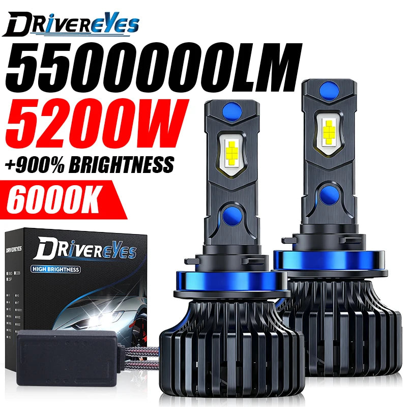 5200W H4 H7 LED Headlight Canbus H11 H1 H8 H9 9005 HB3 9006 HB4 9012 HIR2 IP68 Waterproof