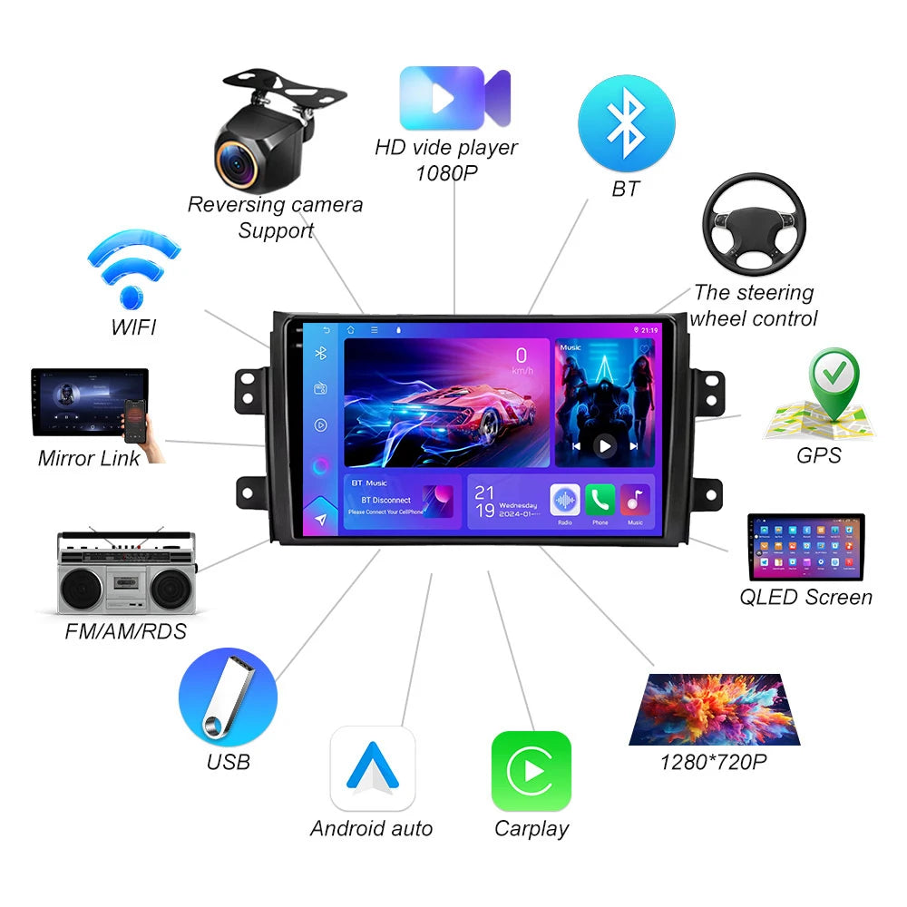 Android 16 For Suzuki Sx4 2006-2013 Fiat Sedici 2005-2014 Multimedia Player Navigation Gps | AUTOKITSHOP