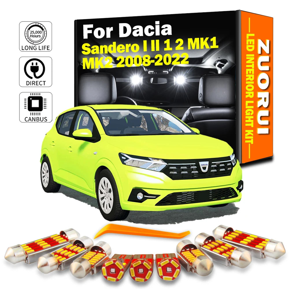 LED Interior Light Kit for Dacia Sandero 1 2 MK1 MK2 2008- 2020 - Canbus Dome Map Door Trunk Bulbs | AUTOKITSHOP