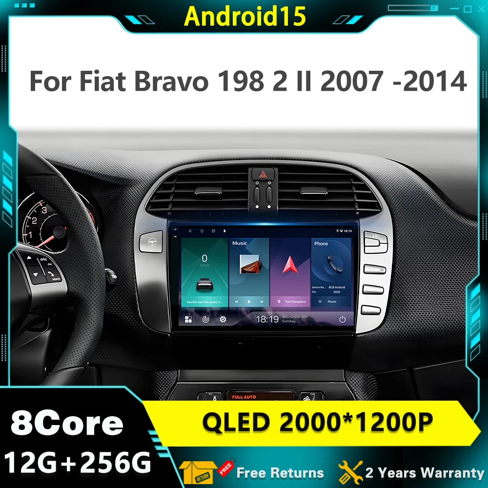 Android 15 For Fiat Bravo 198 2 II 2007 -2014 Radio Multimedia Player Navigation GPS Head
