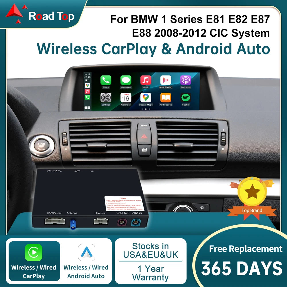 RoadTop Wireless CarPlay for BMW Series 1 E81 E82 E87 E88 CIC 2008-2012 with Android Auto