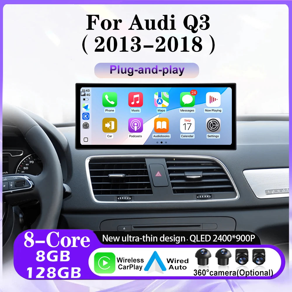 Android 16 Car Radio for Audi Q3 2013-2018 GPS Navigation 4G WlFl Video BT Carplay DSP Ste
