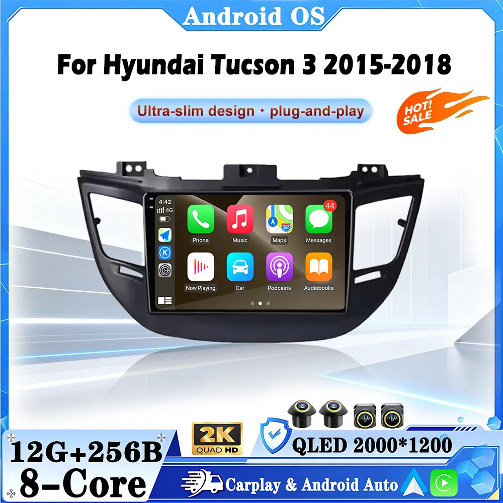 Android 16 Auto For Hyundai Tucson 3 2015-2018 Wireless Carplay Multimedia Video Player Au