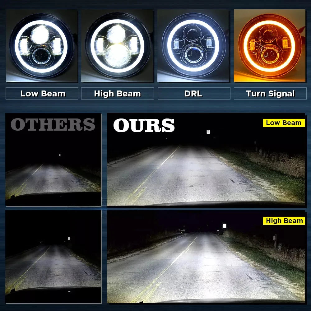 7 Inch LED Headlights Filed 4x4 Turn Signal Round HeadLight for Land Rover Defender Lada N