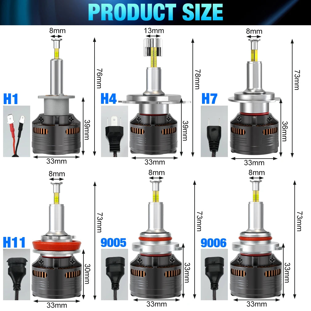 XSTORM H7 LED Canbus 9005 9006 H4 H11 H1 LED Headlight Bulbs 300W 30000LM 360 Car Light 65