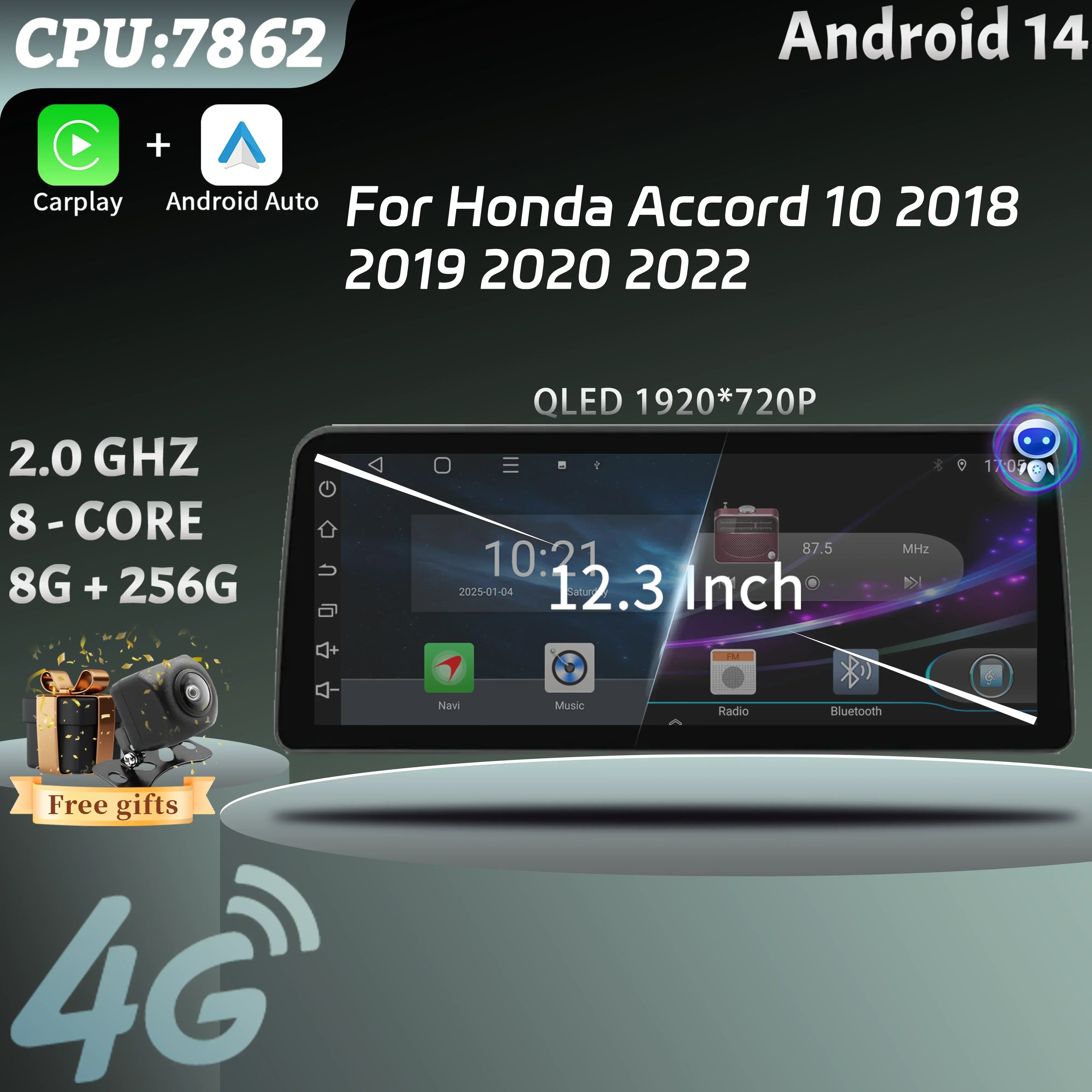 Android 15 12.3inch Screen For Honda Accord 10 2018 2019 2020 2022 Car Radio Multimedia Na
