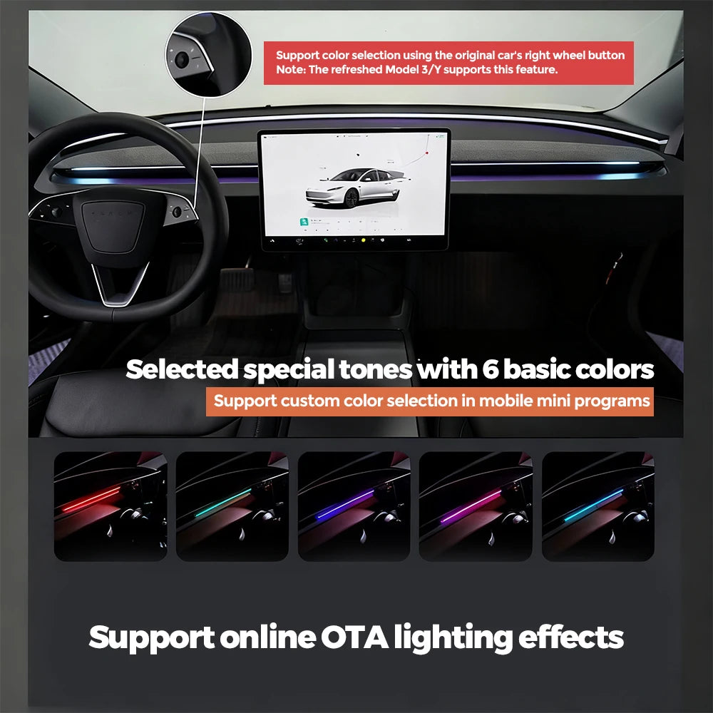 RGB - Ambient Light - for Tesla Model 3 - Car Interior Lighting | AUTOKITSHOP