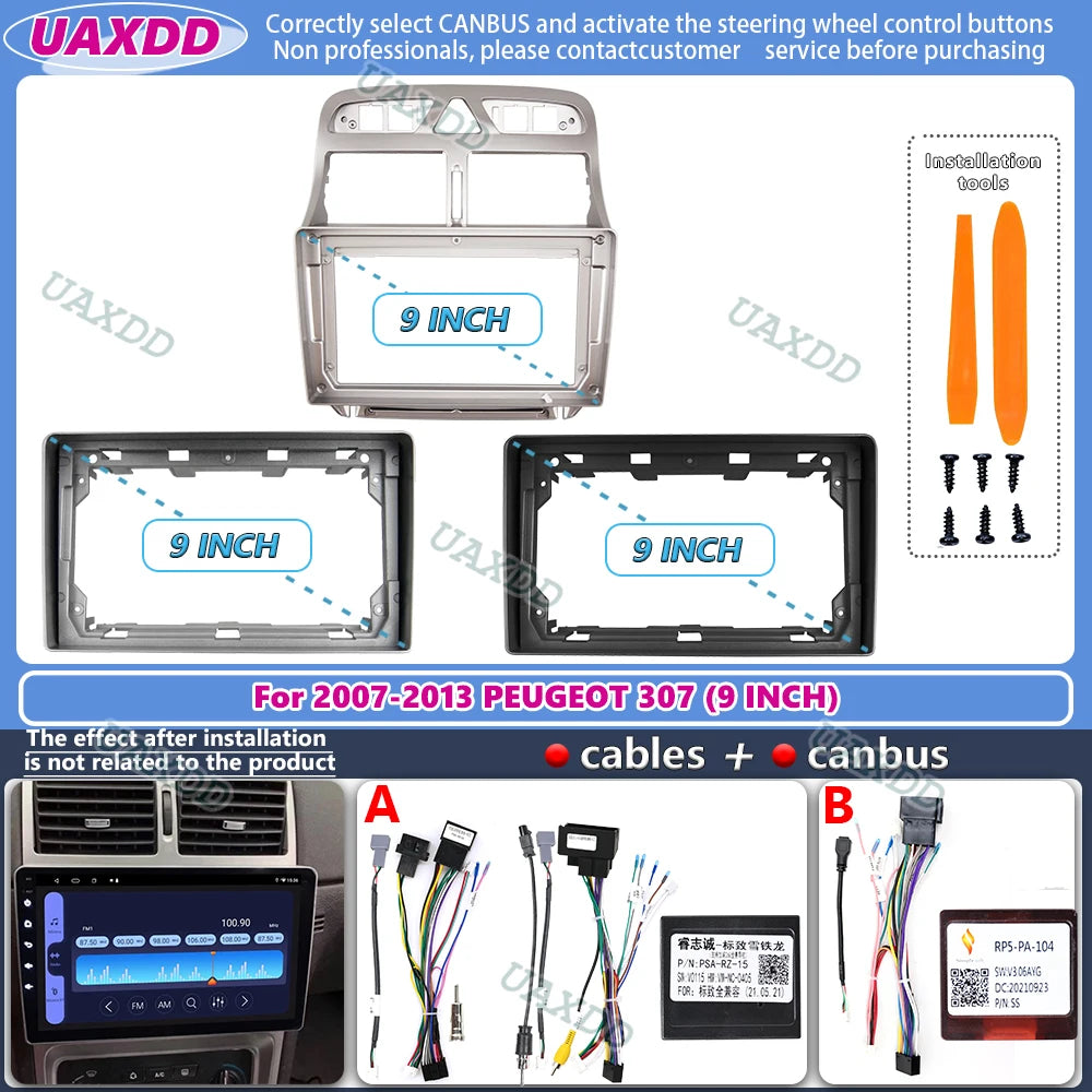 For 2007-2013 PEUGEOT 307 9inch Car stereo radio Android frame panel fascia cable video ha