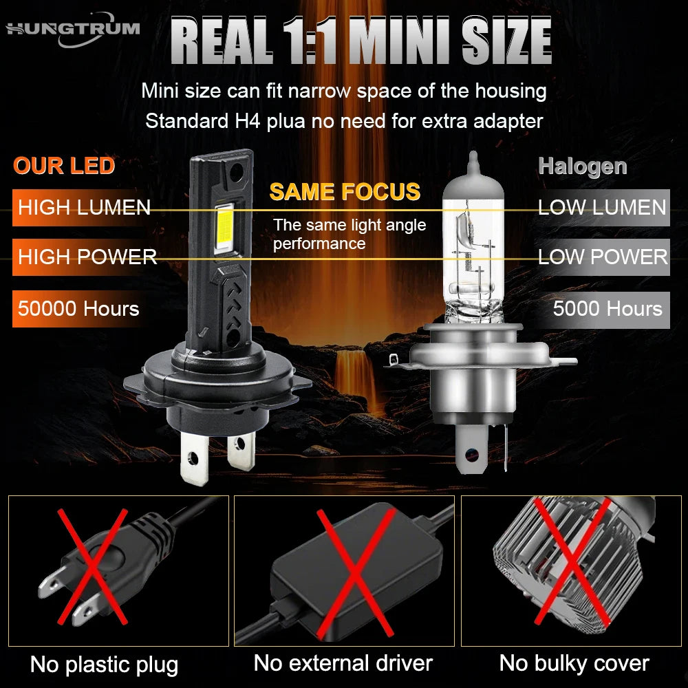 H4 H7 LED Headlight 600000LM High Power Car Lights 1:1 Size Plug And Play 6000K Fog Lights