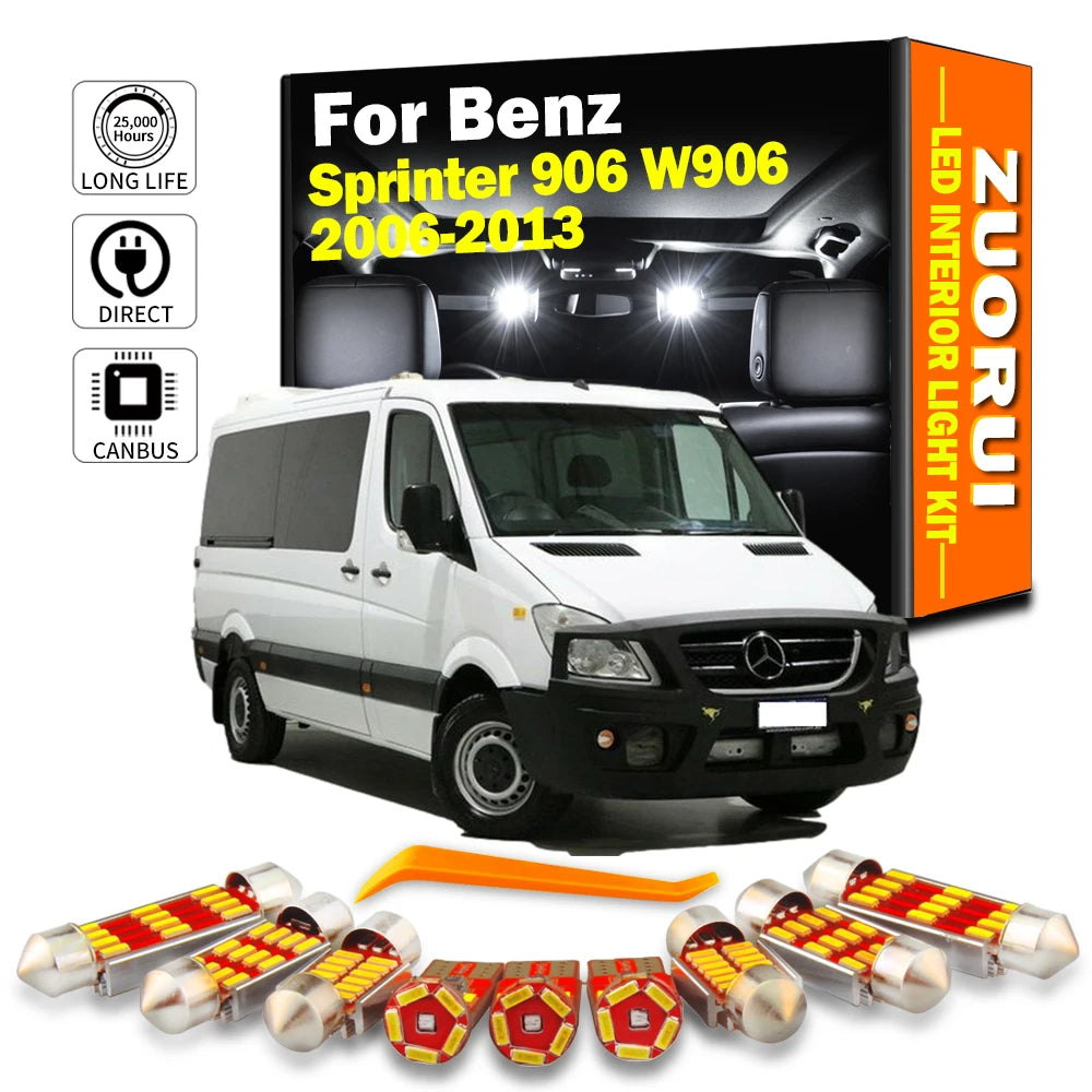 12-Piece LED Interior Light Kit for Mercedes Benz Sprinter 906 W906 2006-2013 - Canbus Dome Map Door Trunk Bulbs | AU...