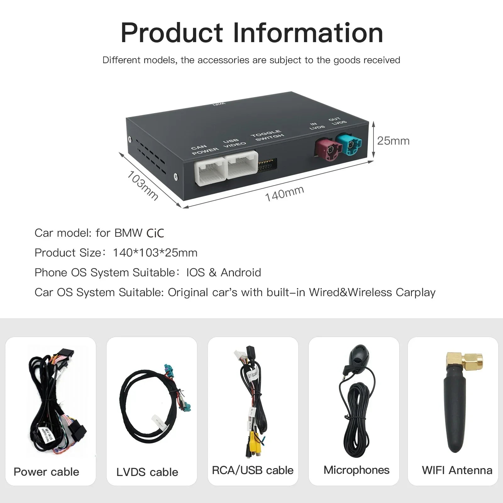 Wireless CarPlay & Android Auto Mirror Link Functions Decoder For BMW NBT CIC System 1 2 3