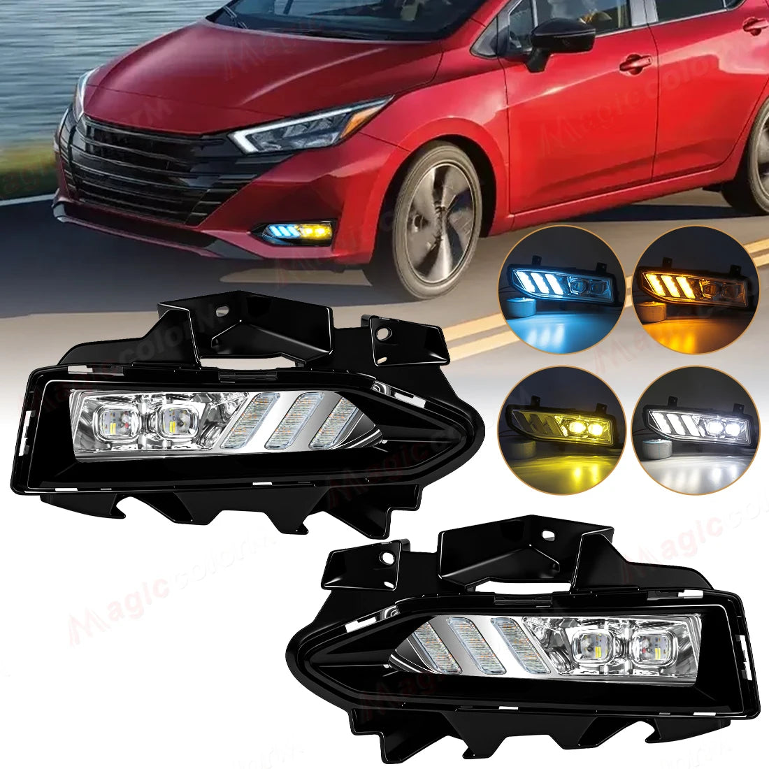 LED Daytime Running Lights For Nissan VERSA 2023 2024 2025 DRL Fog Lamps Front Bumper Whit | AUTOKITSHOP