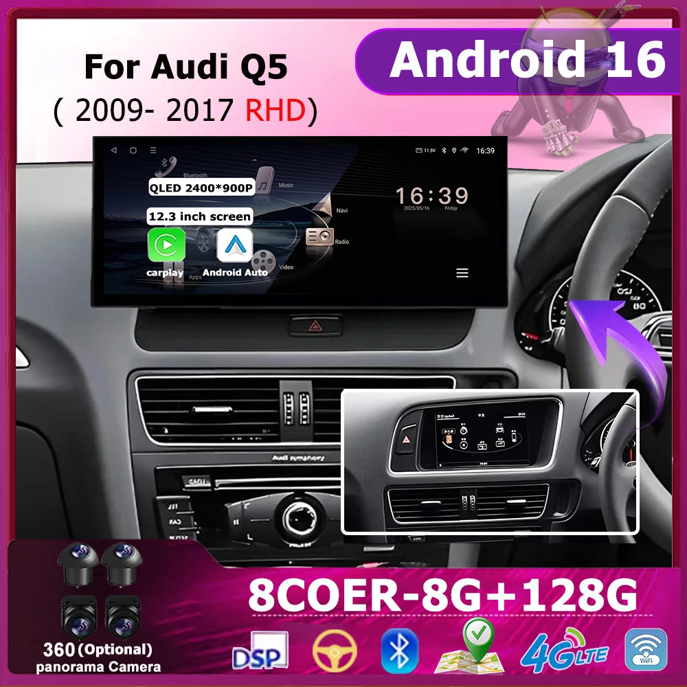 Wireless Carplay Car Radio Multimedia RHD For Audi Q5 2009 - 2017 Android 16 Player DSP St