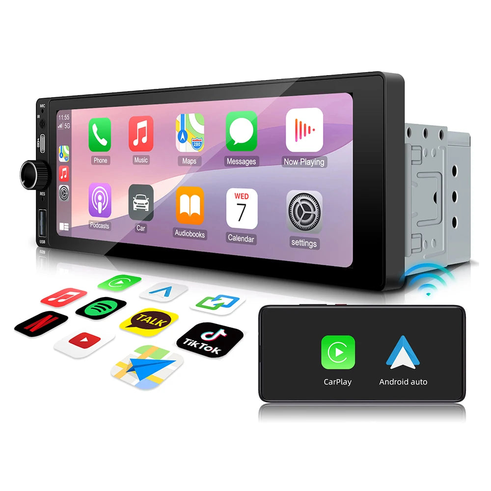 1DIN 6.86 inch HD Touch Screeh Multimedia MP5 Player Auto Radio Wireless CarPlay Android A | AUTOKITSHOP