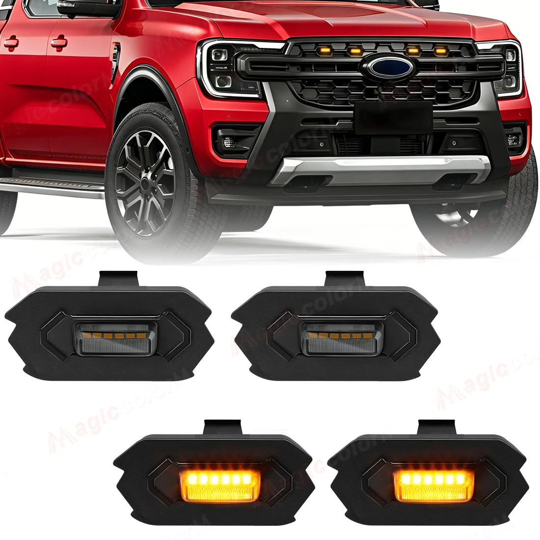 Car Front Grille Lights For Ford Ranger T9 2022 2023 2024 2025 Auto Grill LED DRL Daytime  | AUTOKITSHOP