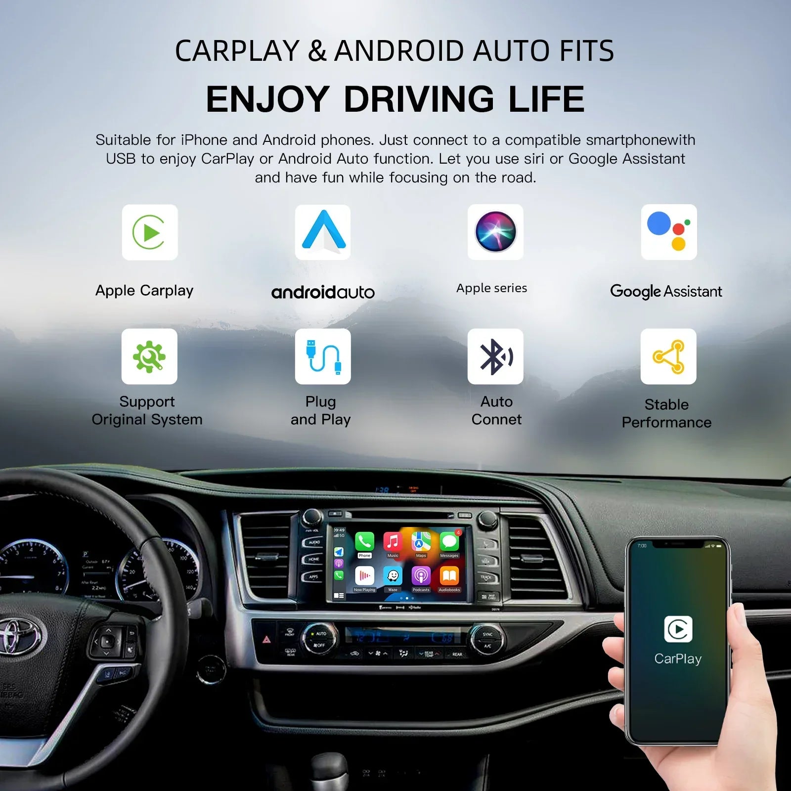 AUTOABC Wireless Carplay Android Auto for TOYOTA Touch2 Entune2.0 Highlander Tundra Sienna | AUTOKITSHOP
