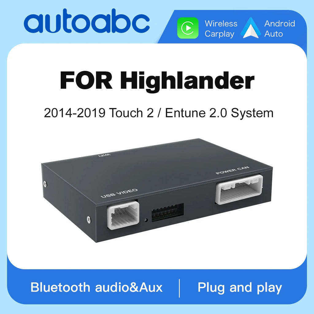 AUTOABC Wireless Carplay Android Auto for TOYOTA Highlander 2014-2019 Mirroring Car Play A