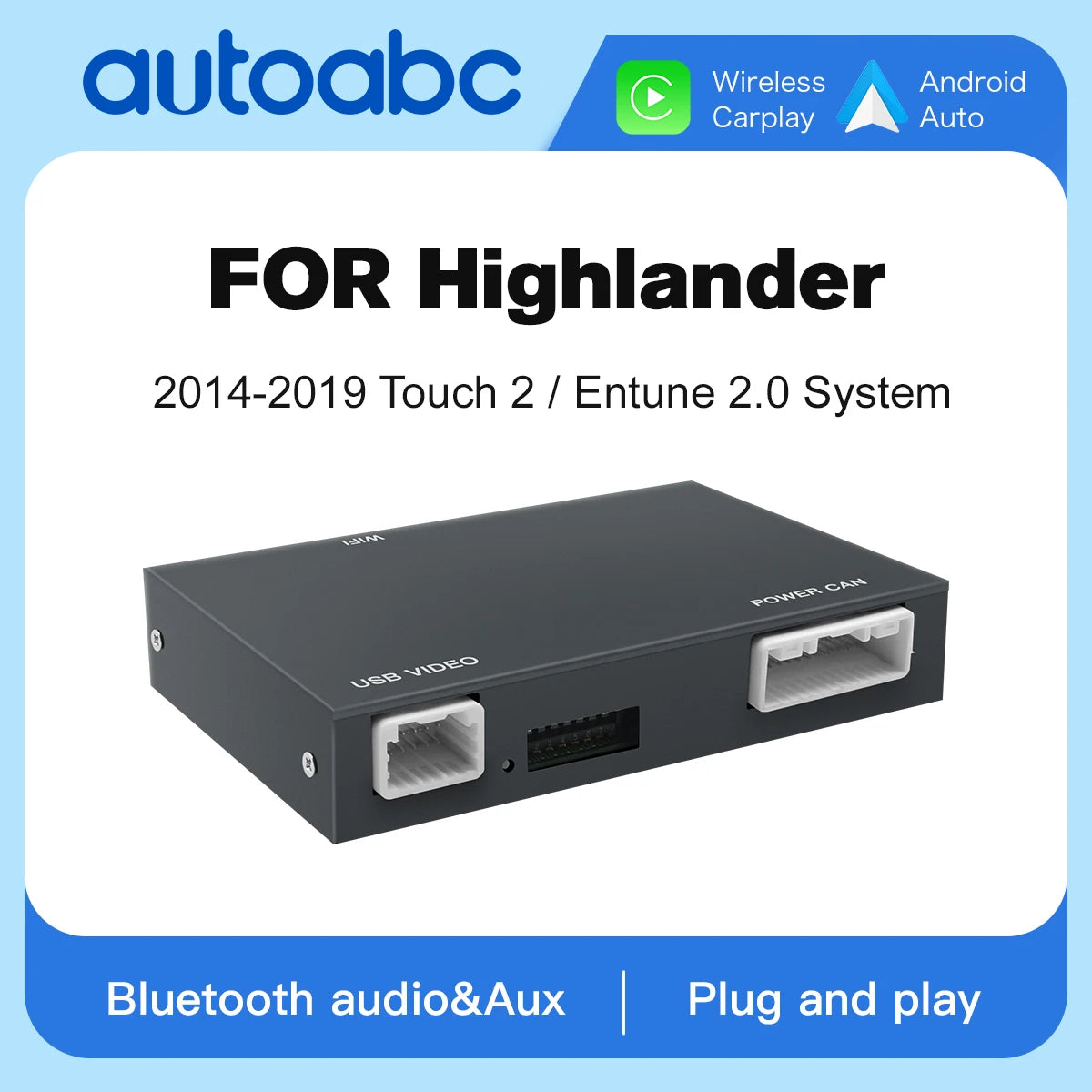 AUTOABC Wireless Carplay Android Auto for TOYOTA Highlander 2014-2019 Mirroring Car Play A