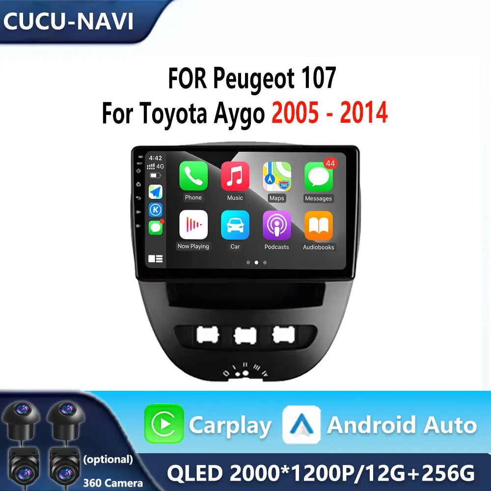 Android 16 For Peugeot 107 For Toyota Aygo 2005 - 2014 Carplay Auto Multimedia Player DSP  | AUTOKITSHOP