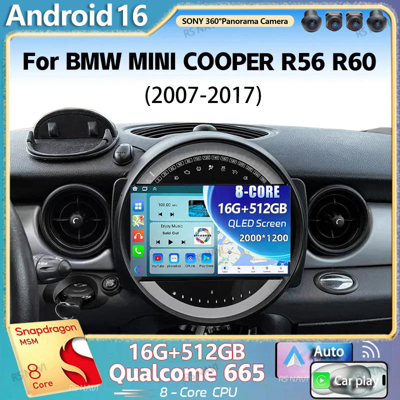 Android 16 Wireless Carplay Auto Car Radio For BMW Mini Cooper R56 R60 R51 2006-2014 Multi