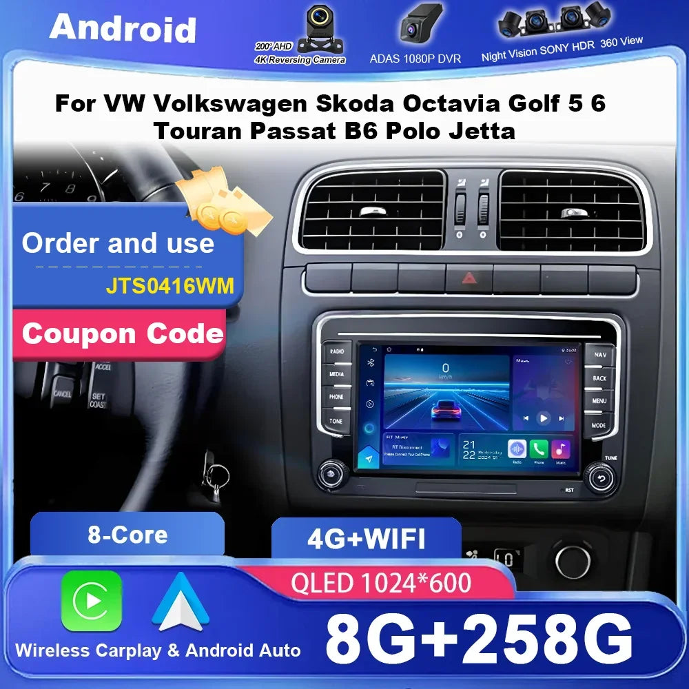Android Car Radio Stereo GPS For VW Volkswagen Skoda Octavia Golf 5 6 Touran Passat B6 Pol