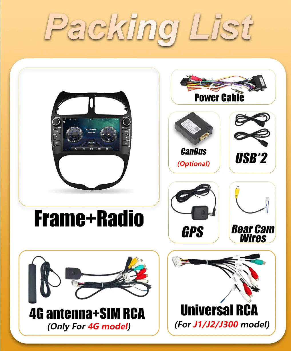 Android Auto Car Radio For Peugeot 206 206CC 206SW 2000- 2005 2006 2007 2008 Carplay Multi | AUTOKITSHOP