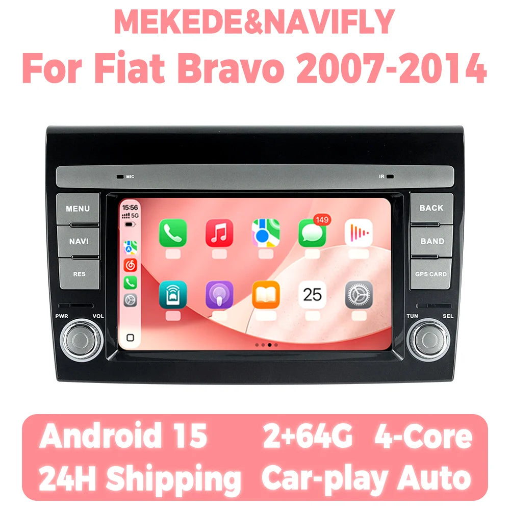 Android 15 Car Radio For Fiat Bravo 198 2 II 2007 -2014 Wireless CarPlay Android Auto Mult