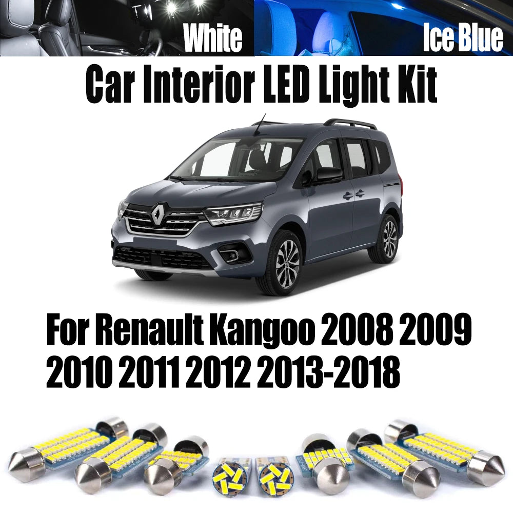 11-Piece LED Interior Light Kit for Renault Kangoo 2008 -2016 - Canbus Dome Map Door Trunk Bulbs | AUTOKITSHOP