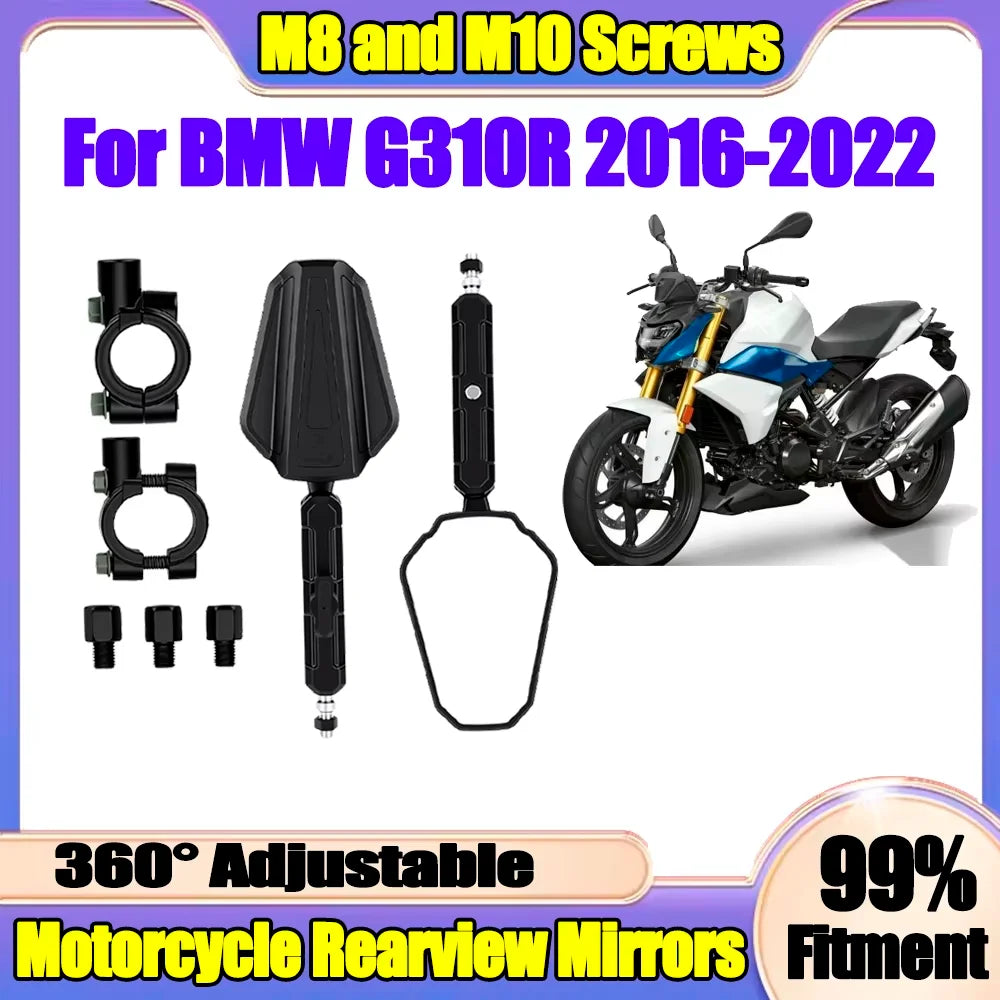 Folding Motorcycle Rearview Mirrors Off Road Adv Wide Side Mirror With Screw For BMW G310R