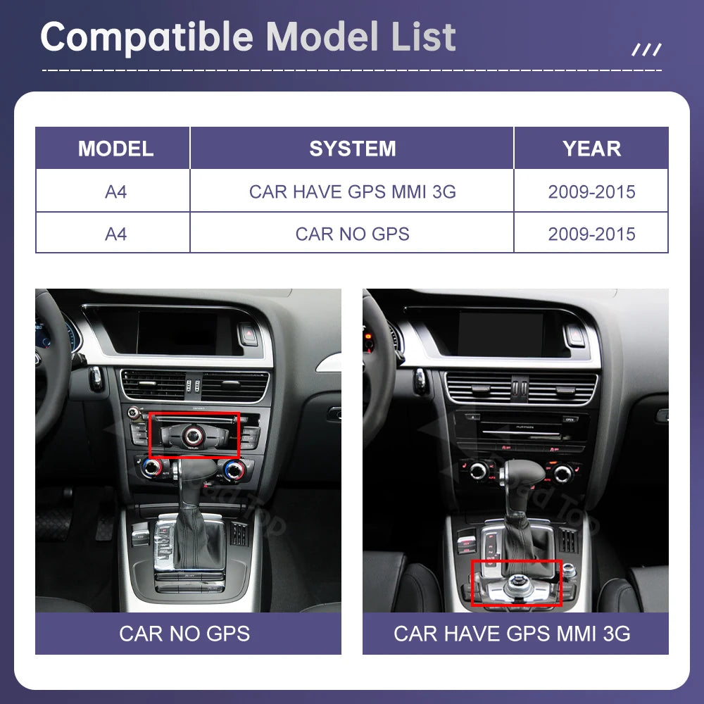 Road Top Radio Multimedia Linux Screen For Audi A4 A5 2009-2015 Wireless CarPlay Android A
