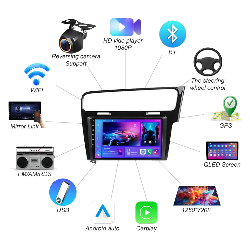Ainavi Car Radio For Volkswagen Vw Golf 7 Mk7 Gti 2012-2021 Android Auto Multimedia Gps Wi | AUTOKITSHOP