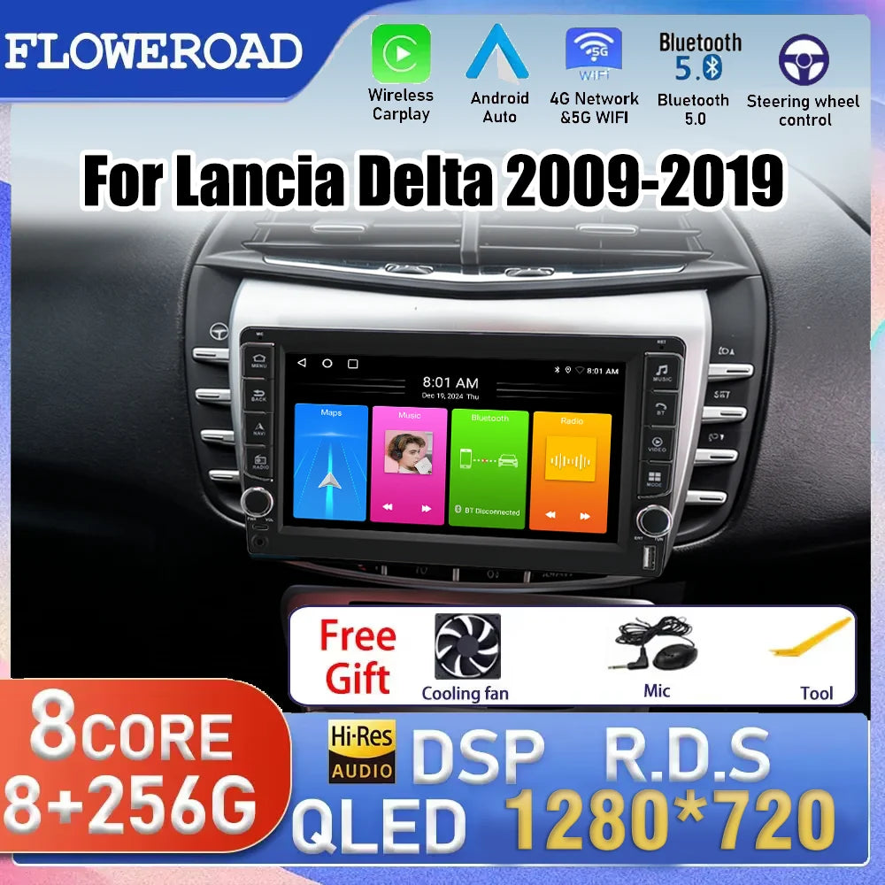 9 Inch Android 15 Carplay Car Radio Multimedia For Lancia Delta 2009-2019 Head Unit BT GPS | AUTOKITSHOP