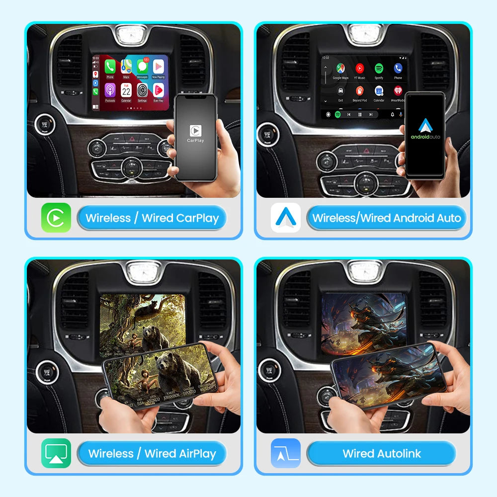 Wireless CarPlay Android Auto Interface for 2014-2016 Chrysler 300c - Mirroring AirPlay USB Flash OEM Screen Upgrade Box