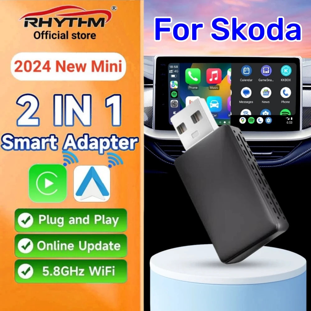 Mini 2in1 Ai Box Rhythm Wireless Carplay Adapter Android Auto For Skoda Octavia kodiaq sup | AUTOKITSHOP